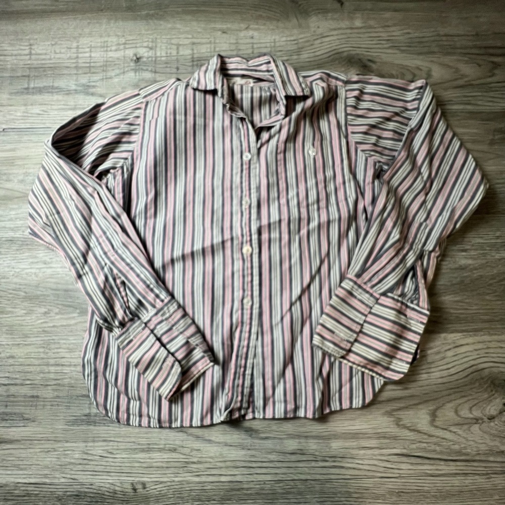 Haymaker Button Down Shirt‎ Womens M Pink Grey Striped Vintage Long Sleeve Top